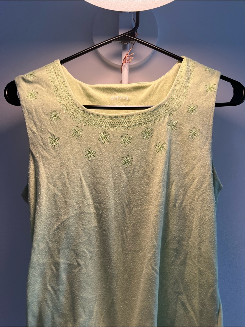 Orvis Pale Green Embroidered Sleeveless Tank